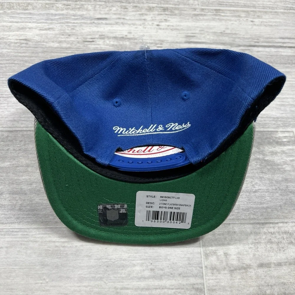 Mitchell & Ness Detroit Lions Youth Fit Snapback Hat Vintage Style Blue/Gray NEW